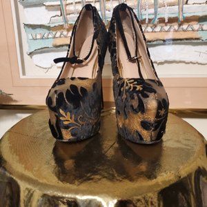 Paper Fox Platform Stilettos Bronze Metallic with Black Velvet Flocking SIZE 11